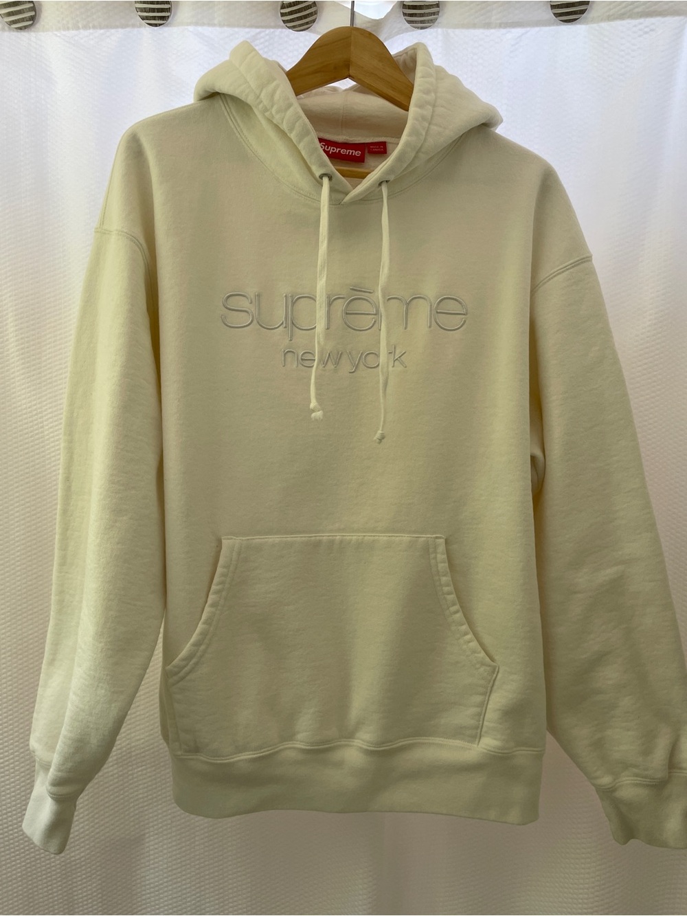 Supreme Cream Embroidered Logo Hoodie